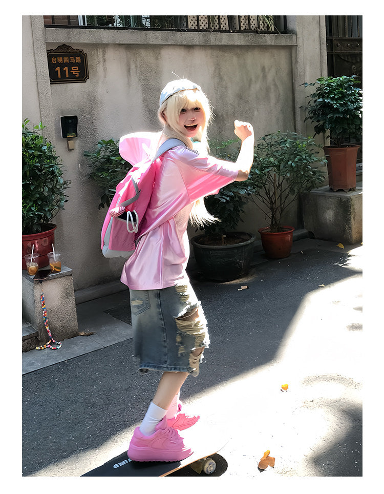 Anime Girl Jersey — Y2K Glossy V-Neck