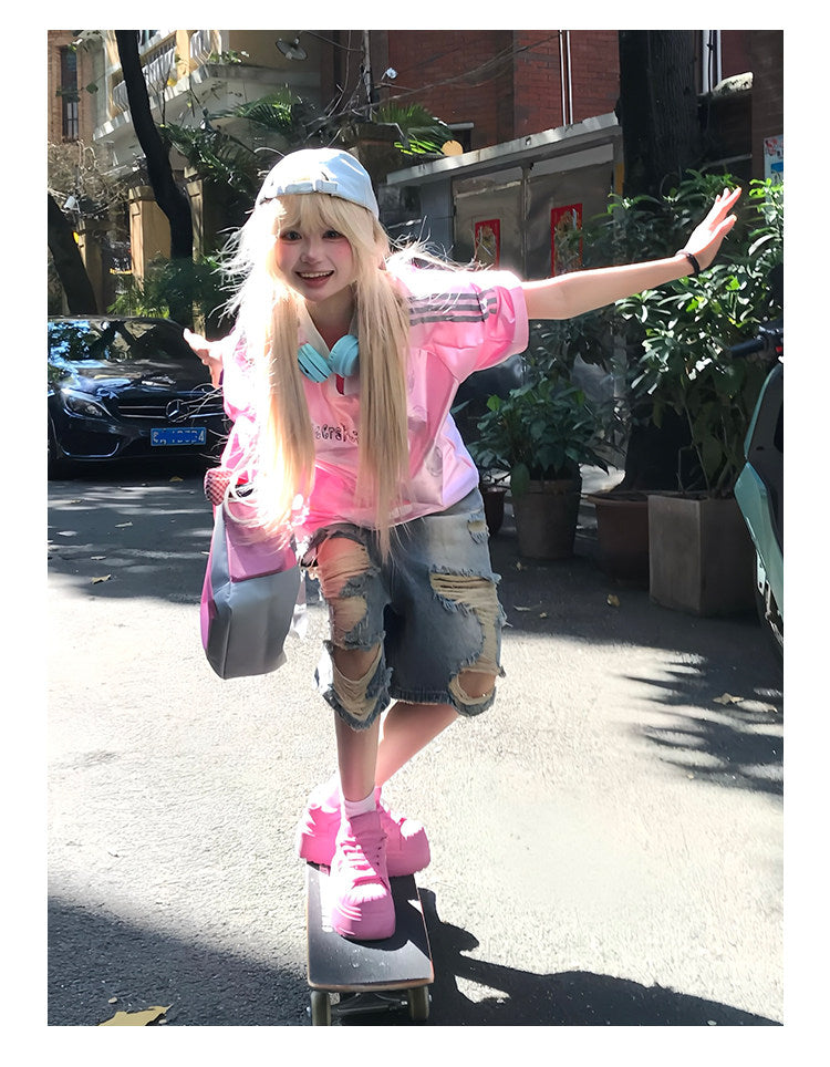 Anime Girl Jersey — Y2K Glossy V-Neck