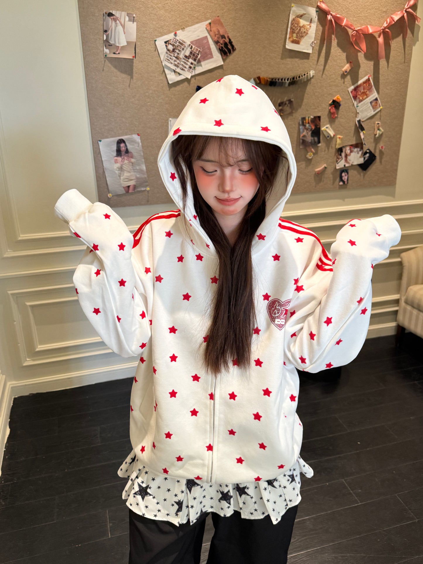 Star Rhinestone Track Jacket — Stand Collar and Hooded