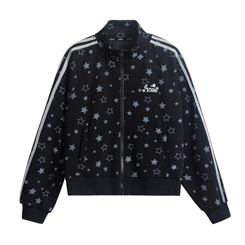 【rejio】All-Star Print Trainingsjacke (Schwarz / Heather Grey)