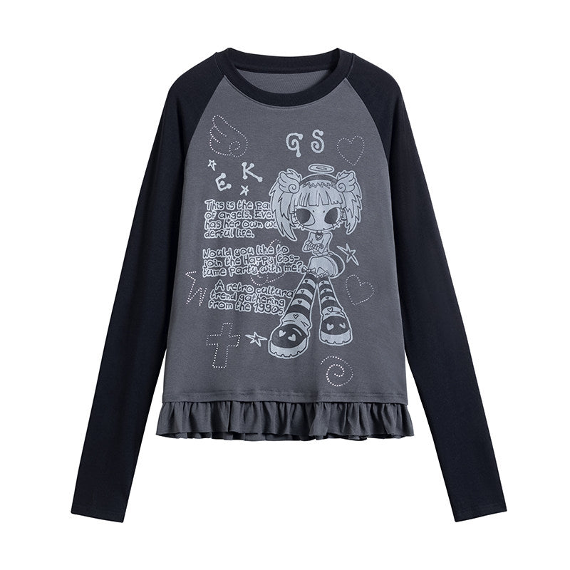 Raglan Graphic Top — White and Grey