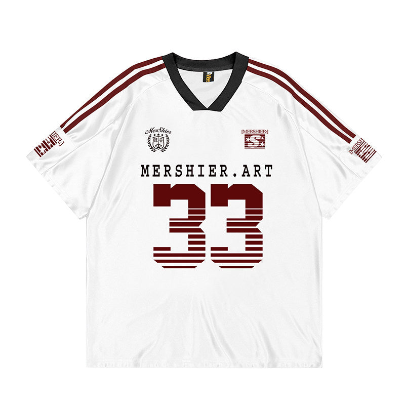 33 Satin Football Jersey — American Casual V-Neck
