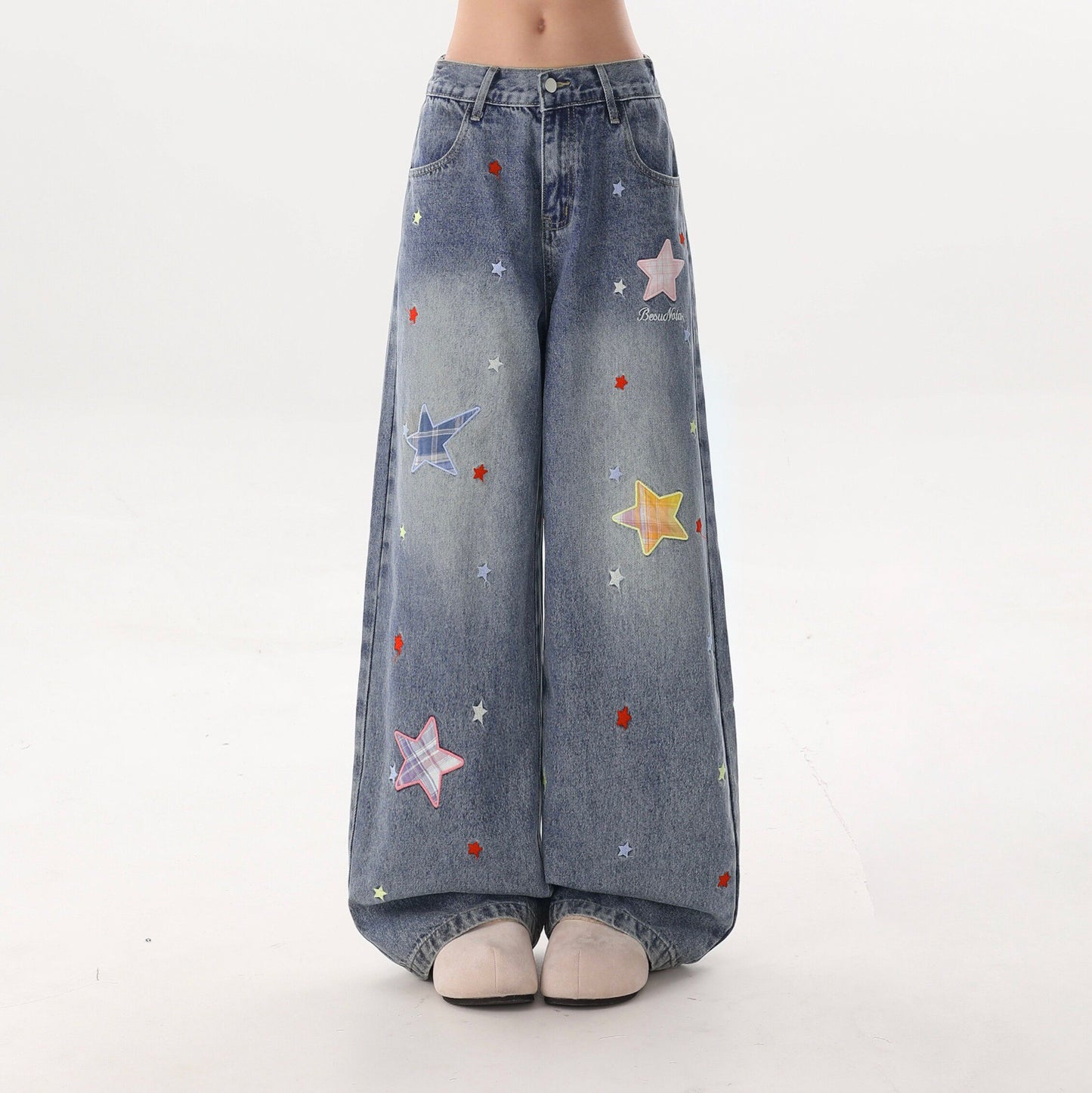 Star Patch Wide-Leg Jeans