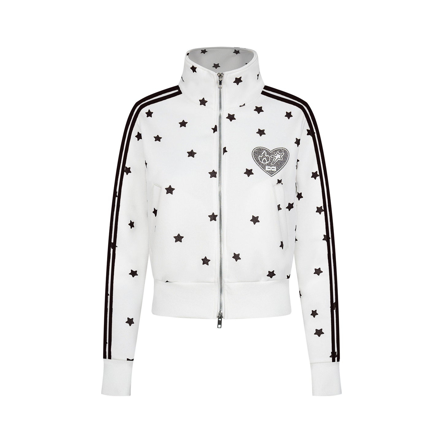 Star Rhinestone Track Jacket — Stand Collar and Hooded