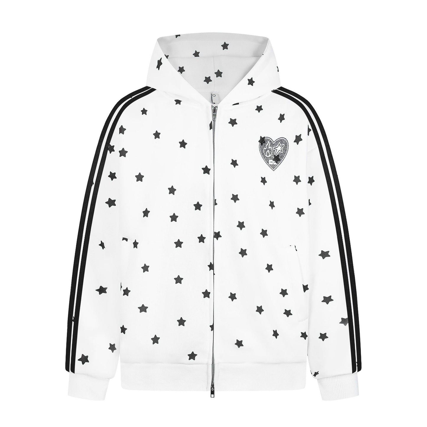 Star Rhinestone Track Jacket — Stand Collar and Hooded