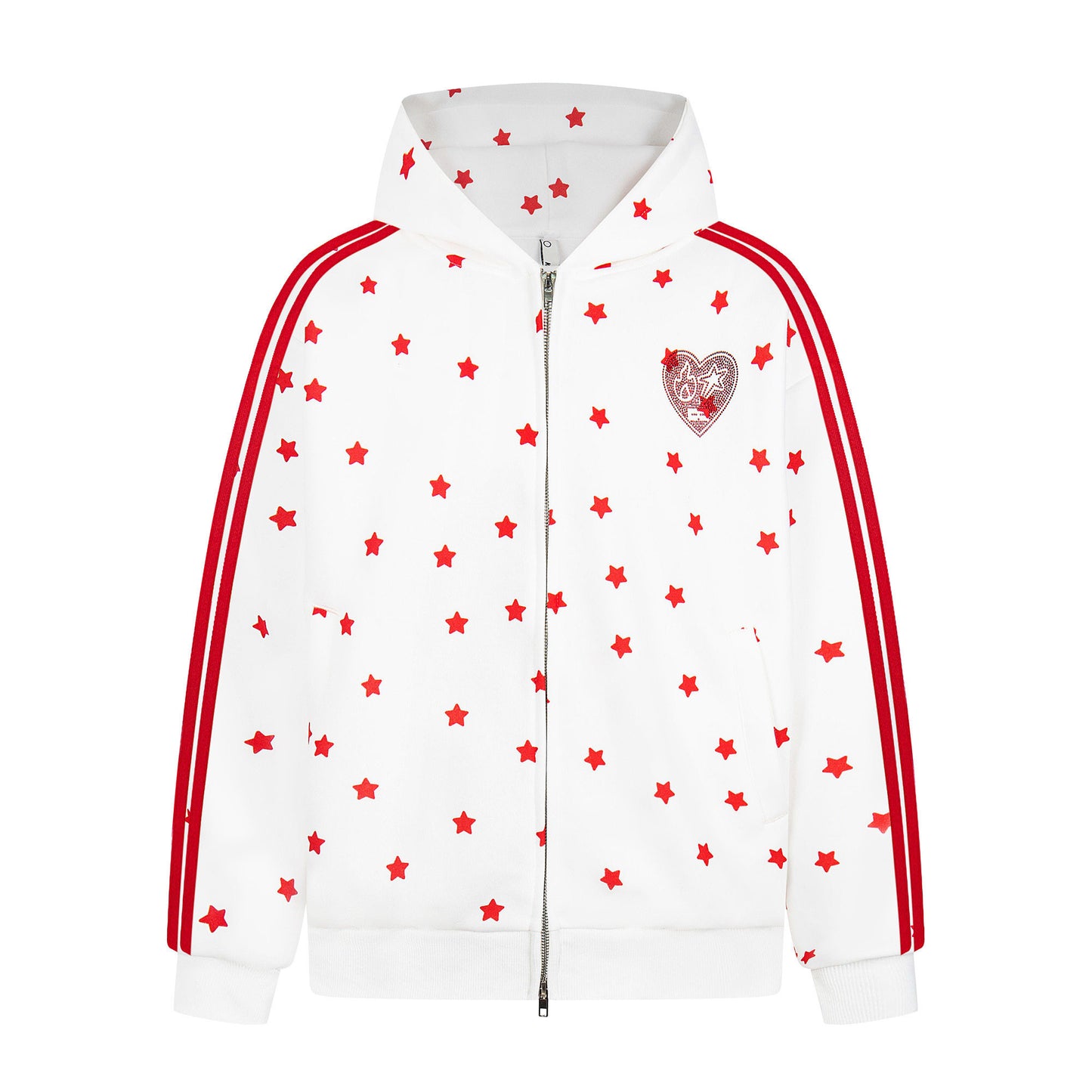 Star Rhinestone Track Jacket — Stand Collar and Hooded