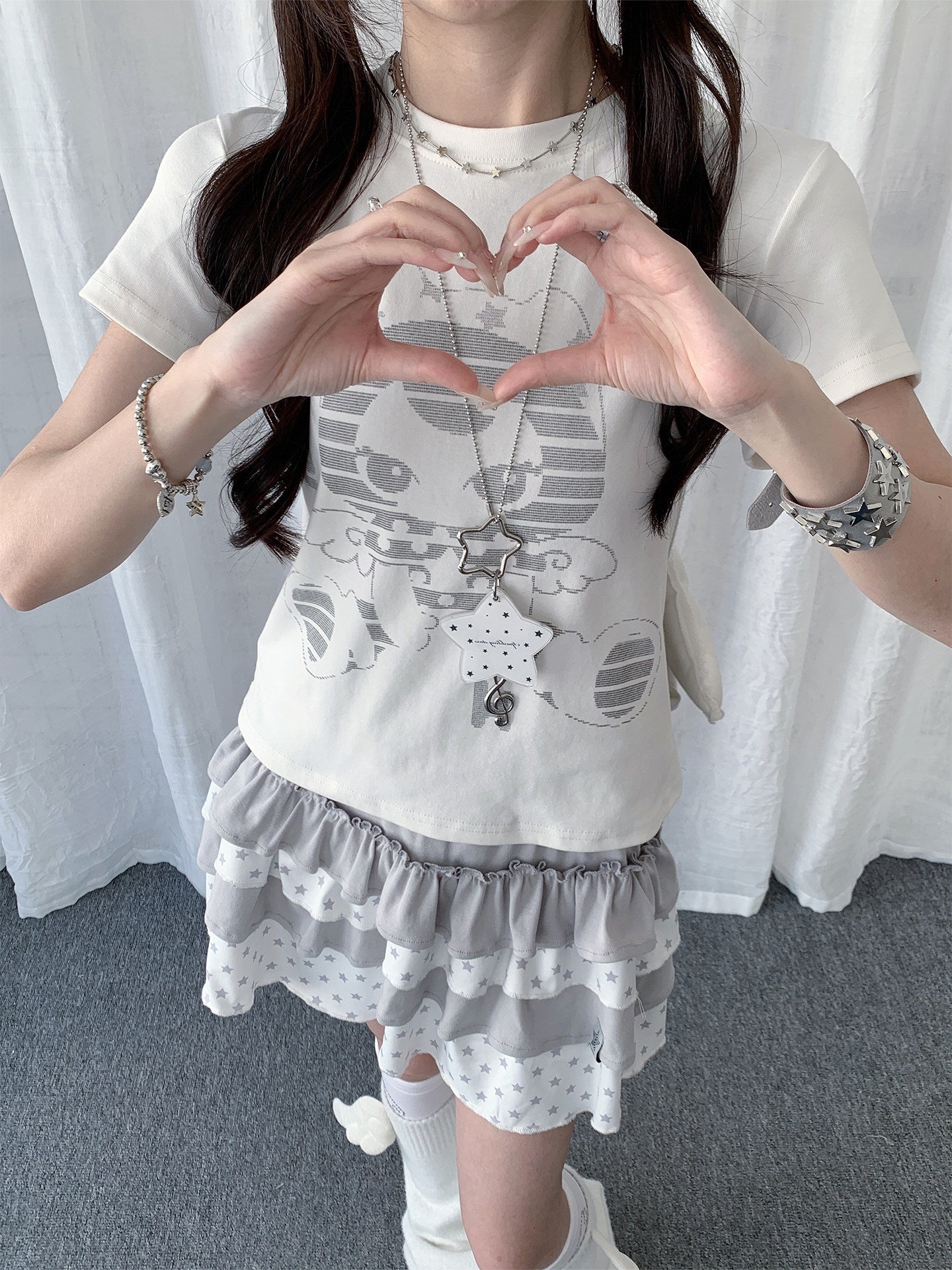 【rejio】ピクセルキャット グラフィック Tシャツ (ホワイト) - 追光的猫Solpaw | rejio