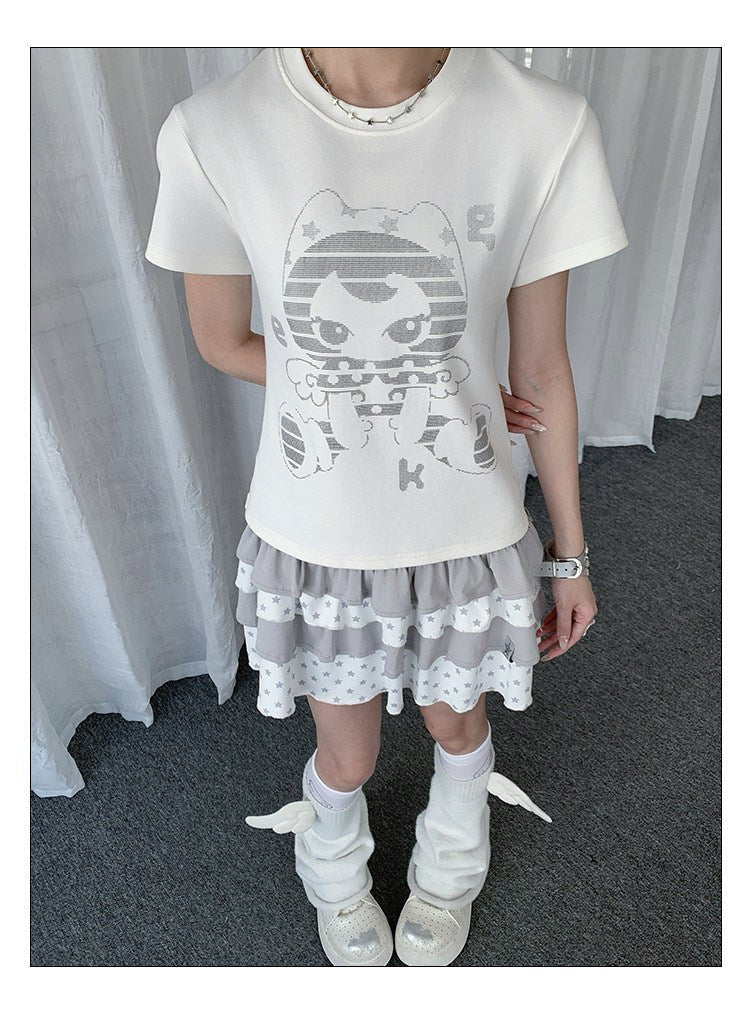 【rejio】ピクセルキャット グラフィック Tシャツ (ホワイト) - 追光的猫Solpaw | rejio